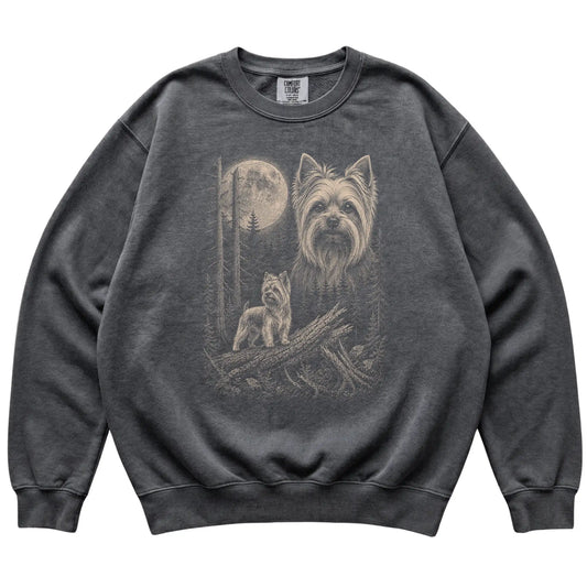 Pepper Yorkie Moonlit Forest Comfort Colors sweatshirt, flat view