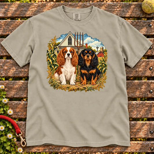 American Dogthic Cavalier King Charles Spaniel farmhouse design on a Sandstone Comfort Colors® T-shirt