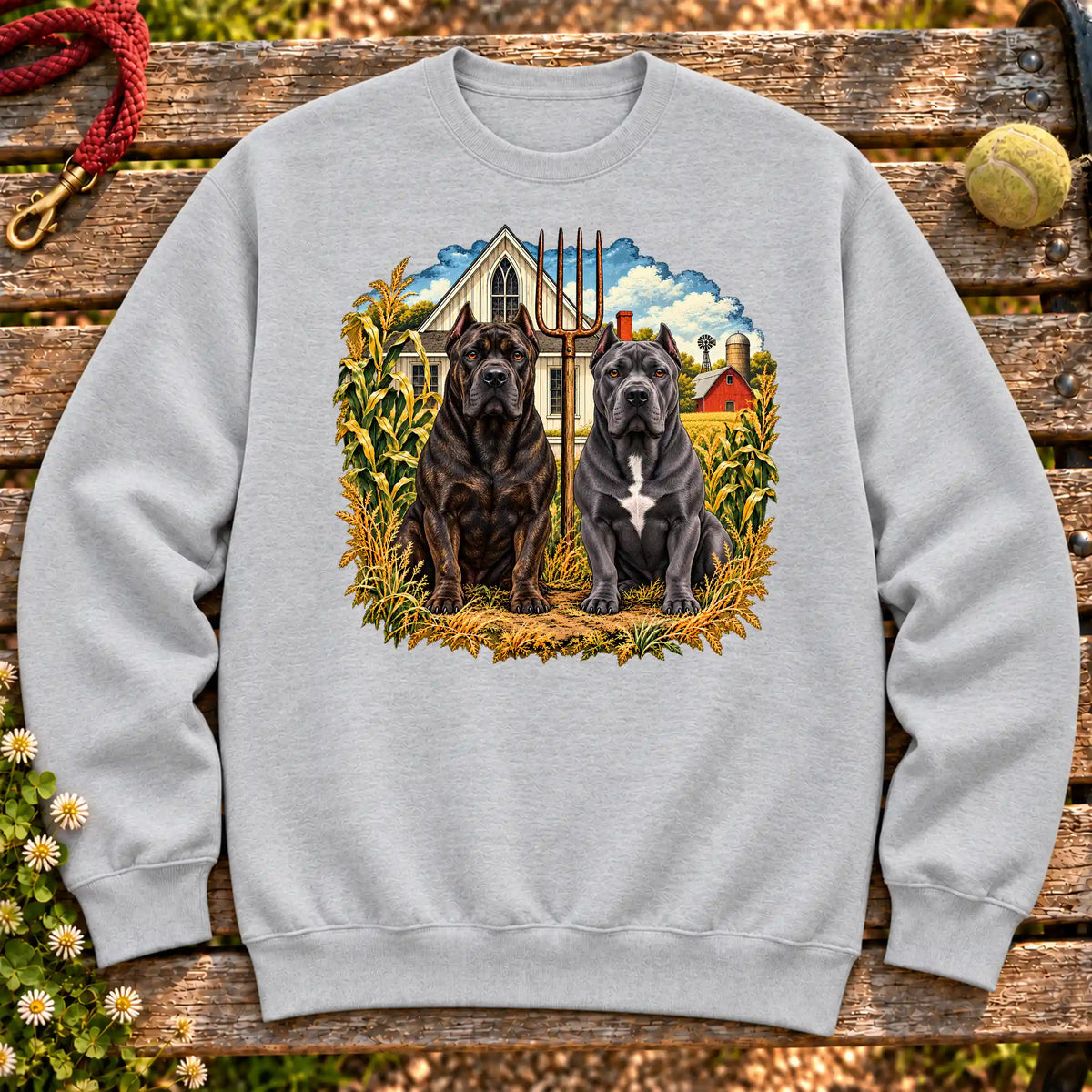 American Dogthic Cane Corso farmhouse design on a Sport Grey Gildan® Heavy Blend sweatshirt