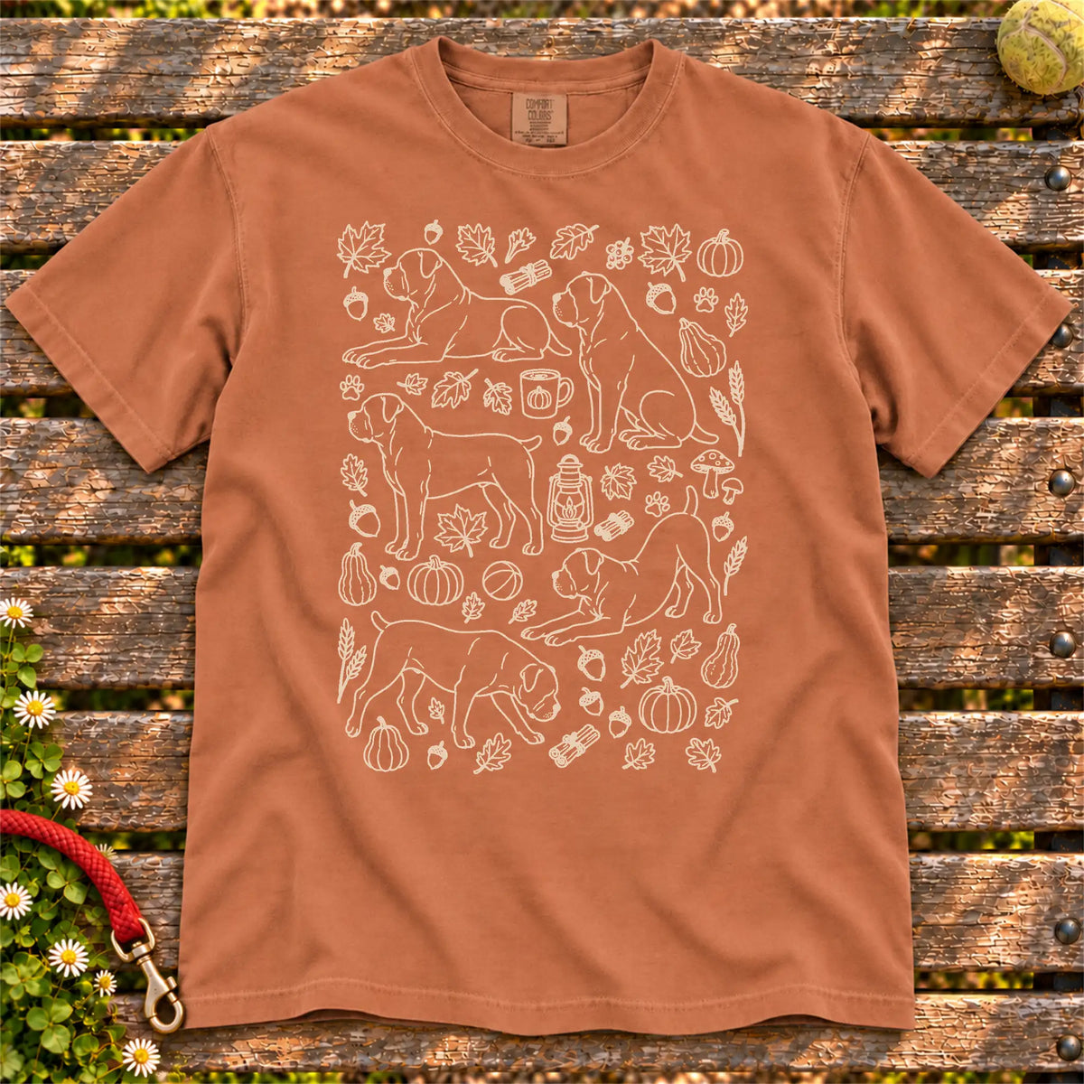 Autumn Cane Corso design on a Yam Comfort Colors T-shirt, shown flat
