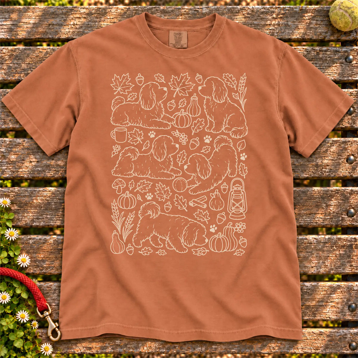 Autumn Havanese design on a Yam Comfort Colors T-shirt, shown flat