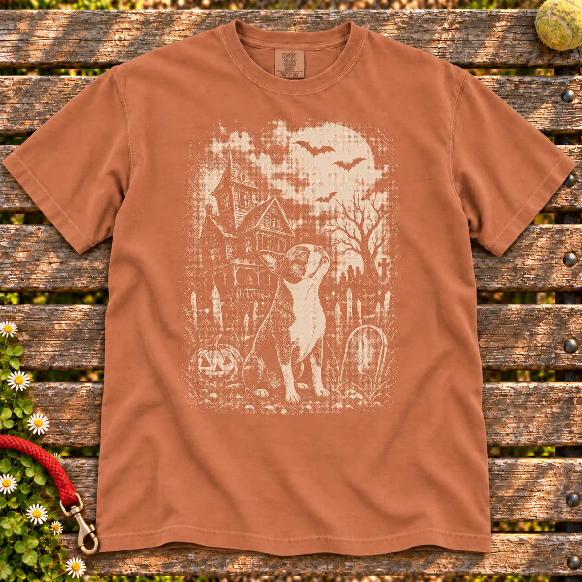 Haunted House Boston Terrier T-Shirt in Yam