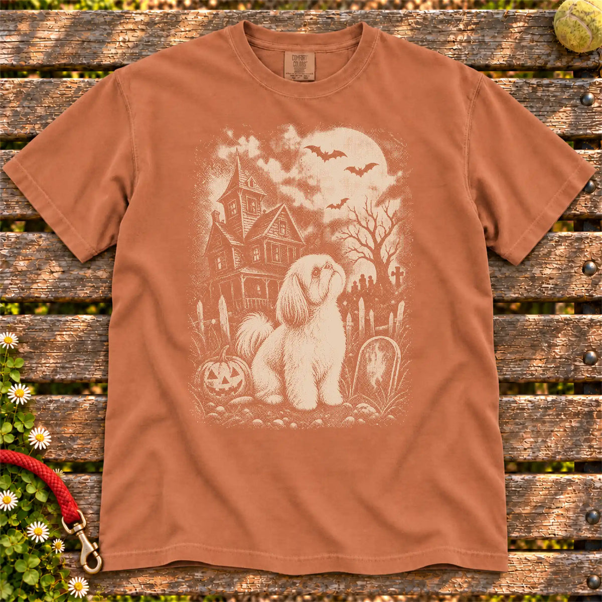 Haunted House Shih Tzu T-Shirt in Yam