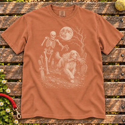 Cocker Spaniel running from a skeleton on a Yam Comfort Colors® T-shirt