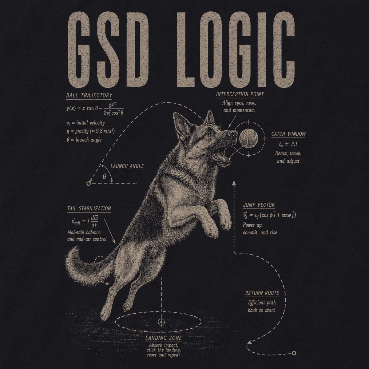 Black German Shepherd Ball Logic shirt design detail