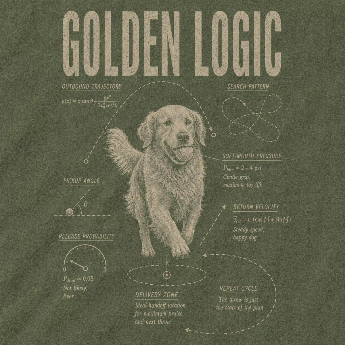 Military Green Golden Retriever Logic T-Shirt design detail