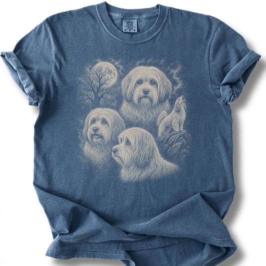 Havanese 90s Moon design on a denim T-shirt.