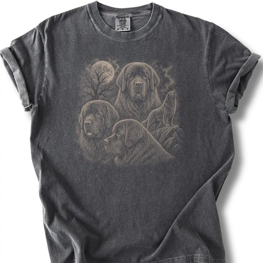 Newfie 90s Moon design on a pepper T-shirt.