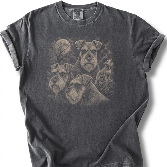 Schnauzer 90s Moon design on a pepper T-shirt.
