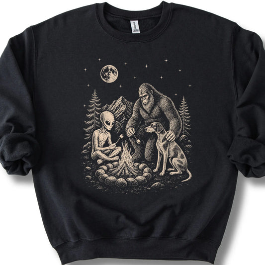 Pointer, Bigfoot & Alien design on a black sweatshirt.