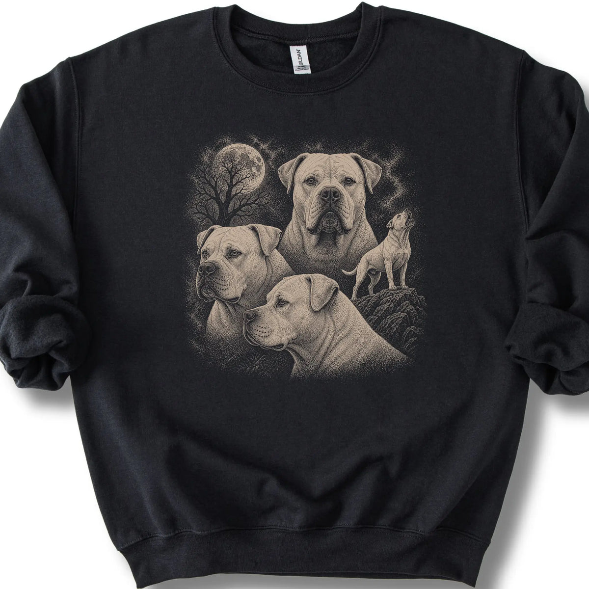 American Bulldog 90s Moon design on a black sweatshirt.