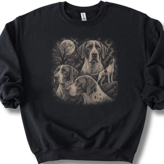Pointer 90s Moon design on a black sweatshirt.