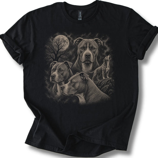 Pitbull 90s Moon design on a black T-shirt.