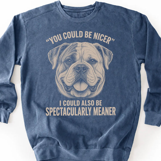 American Bulldog Guard Dog on a Denim crewneck sweatshirt, shown flat