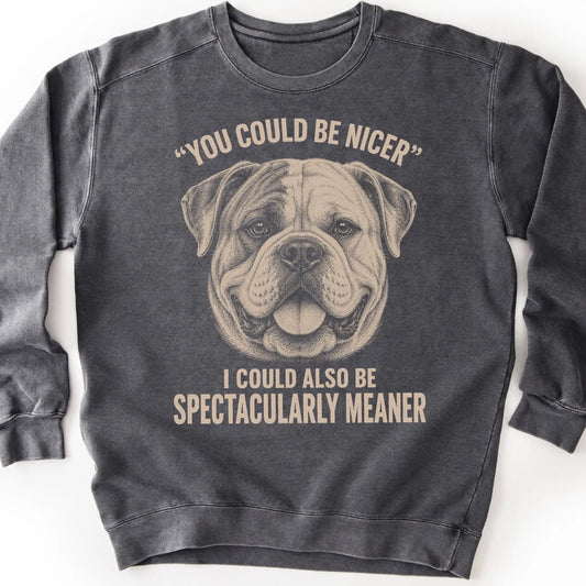 American Bulldog Guard Dog on a Pepper crewneck sweatshirt, shown flat