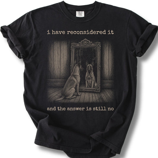 Antisocial Belgian Malinois design on a Black Comfort Colors T-shirt, shown flat