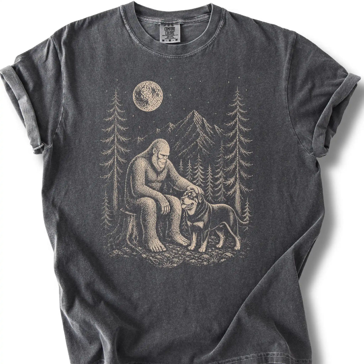 Rottweiler Bigfoot Petting on a Pepper T-shirt, shown flat
