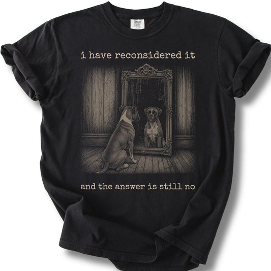 Antisocial Boxer design on a Black Comfort Colors T-shirt, shown flat