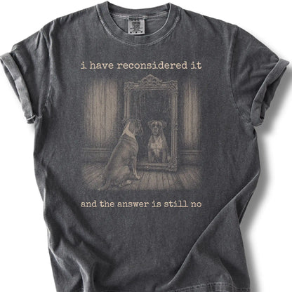 Antisocial Boxer design on a Pepper Comfort Colors T-shirt, shown flat