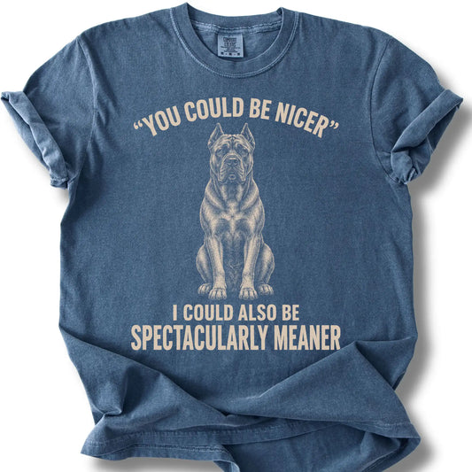 Cane Corso Guard Dog design on a Denim Comfort Colors T-shirt, shown flat