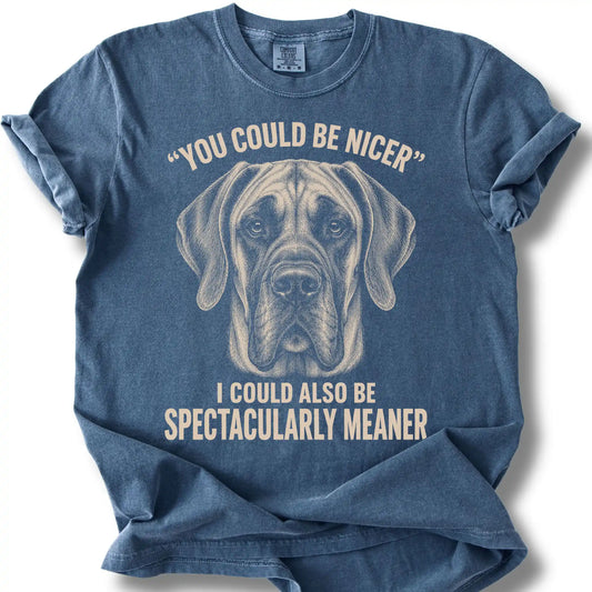 Great Dane Guard Dog design on a Denim Comfort Colors T-shirt, shown flat
