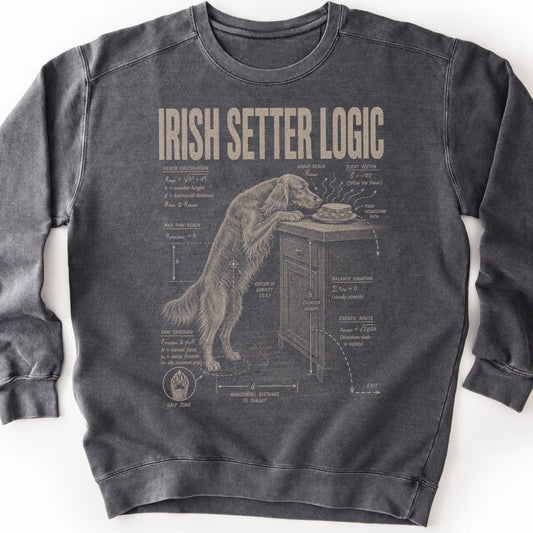 Irish Setter Logic on a Pepper crewneck sweatshirt, shown flat