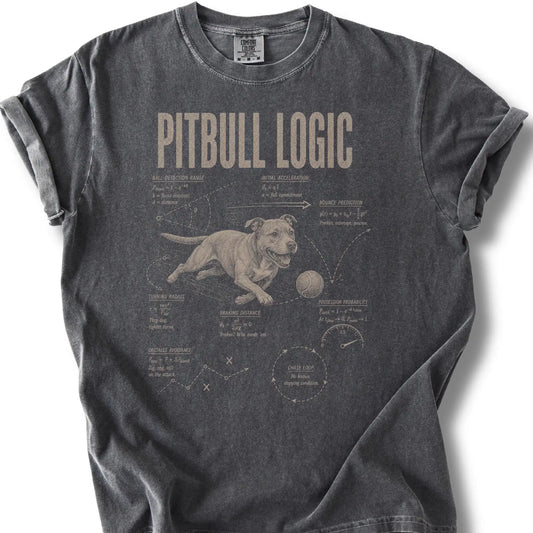 Pitbull Logic design on a Pepper Comfort Colors T-shirt, shown flat