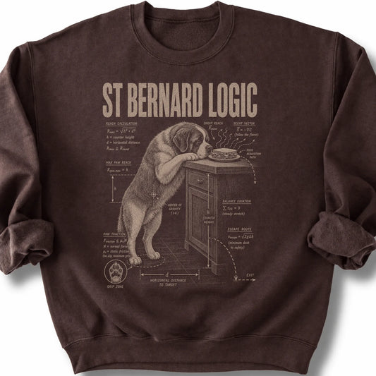 Saint Bernard St Bernard Logic on a Dark Chocolate crewneck sweatshirt, shown flat