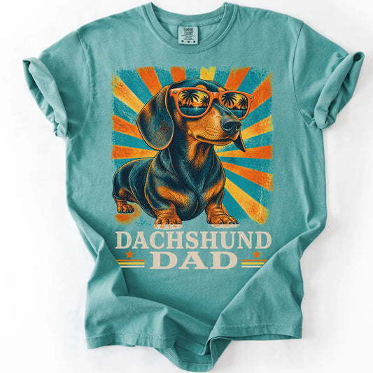Dachshund Dad T-shirt in Seafoam — flat lay