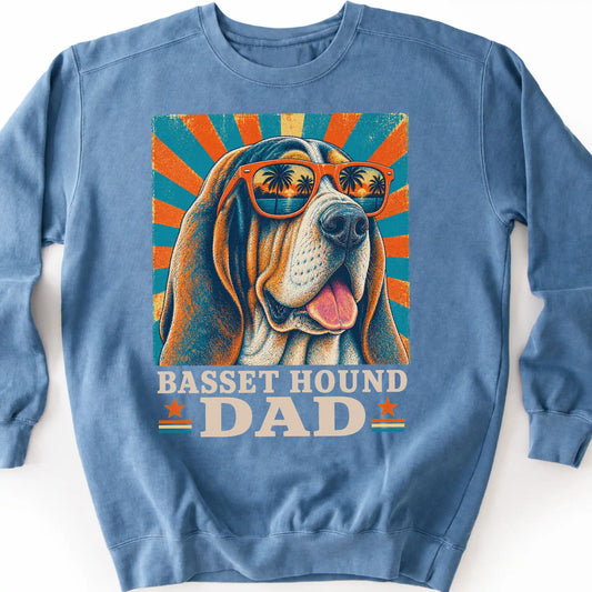 Basset Hound Dad sweatshirt in Blue Jean — flat lay