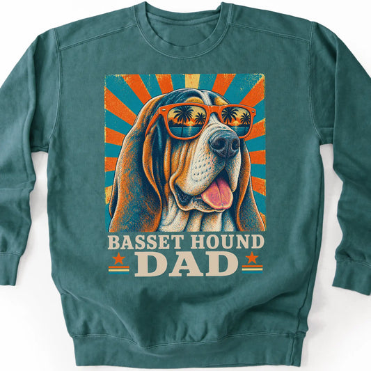 Basset Hound Dad sweatshirt in Blue Spruce — flat lay
