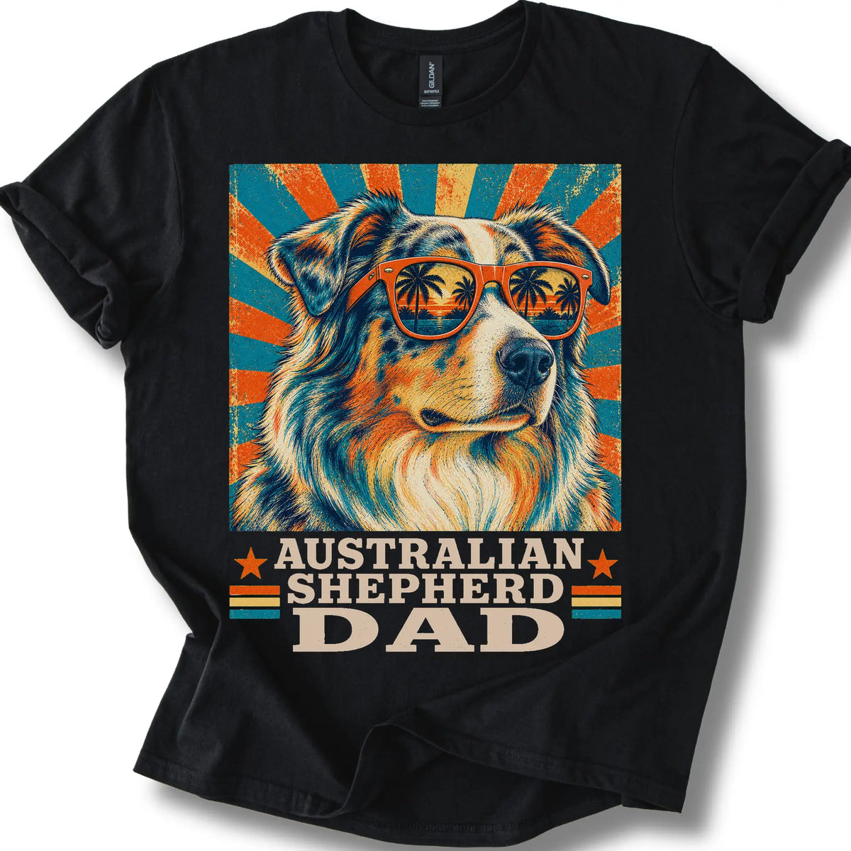Australian Shepherd Dad T-shirt in Black — flat lay