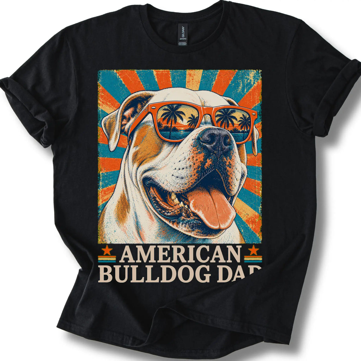 American Bulldog Dad T-shirt in Black — flat lay