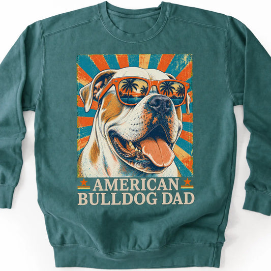 American Bulldog Dad sweatshirt in Blue Spruce — flat lay