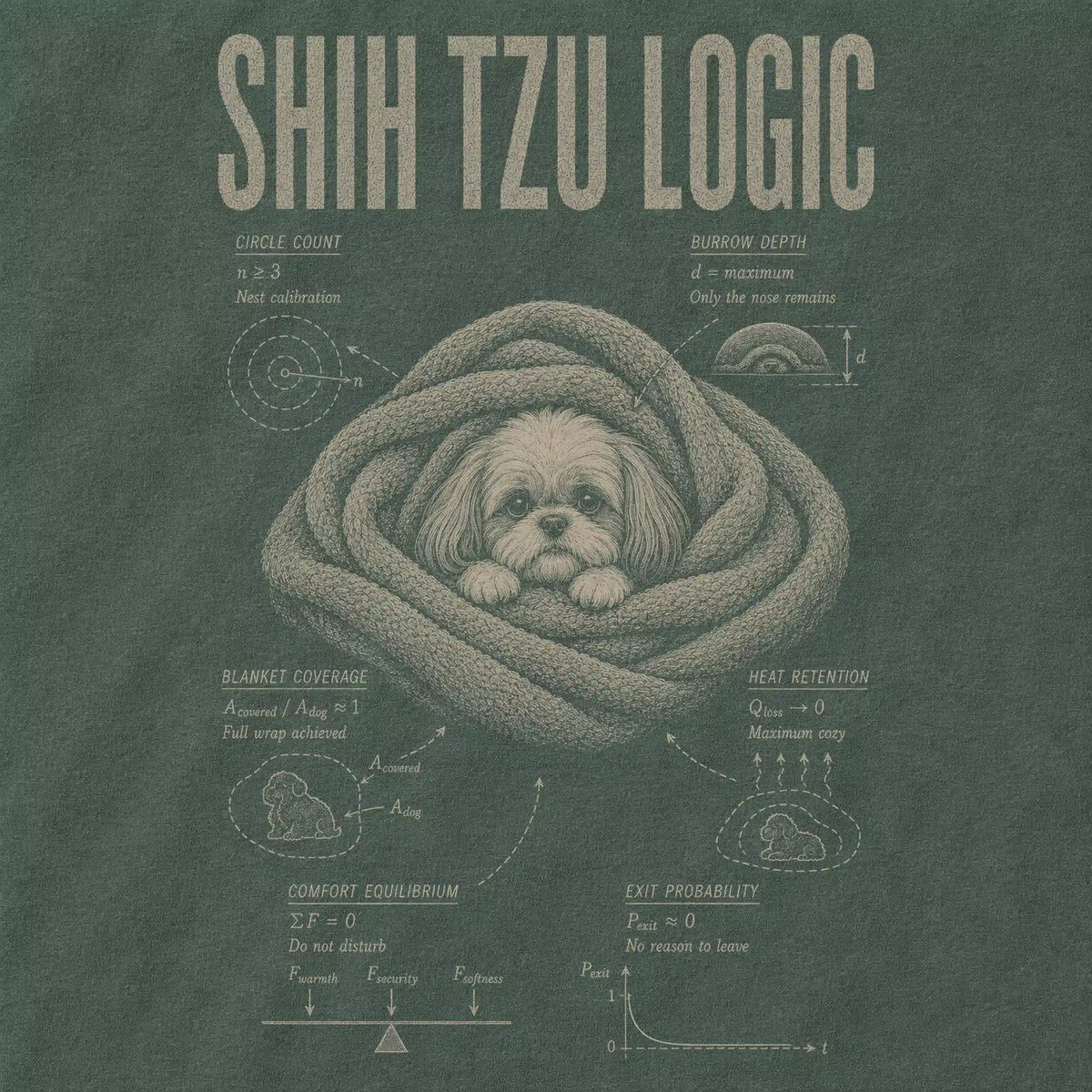 Moss Shih Tzu Logic T-Shirt design detail
