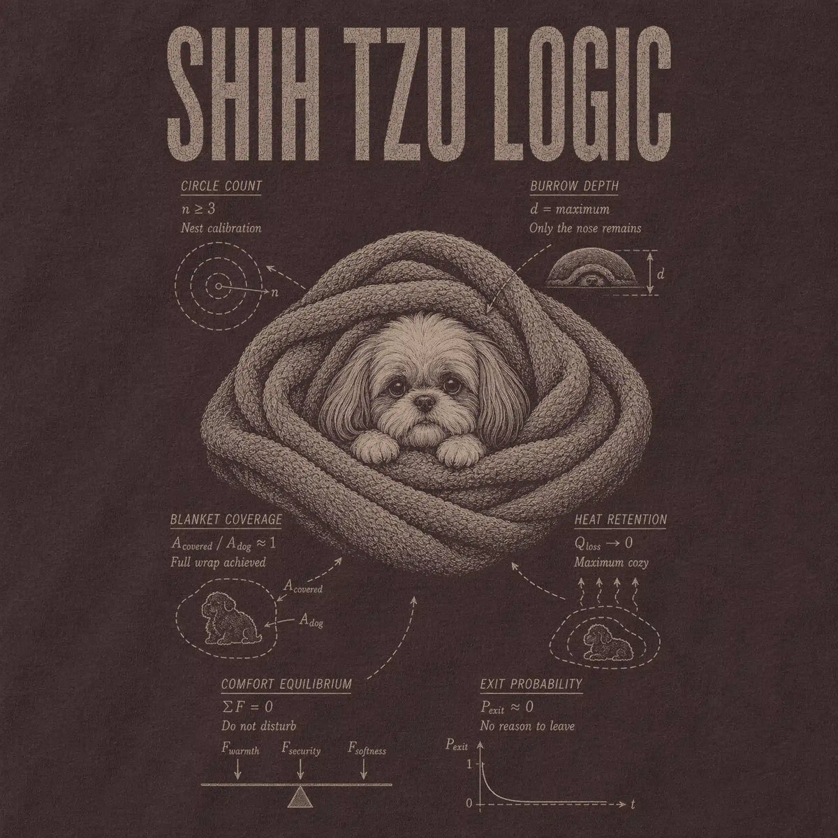 Dark Chocolate Shih Tzu Logic shirt design detail