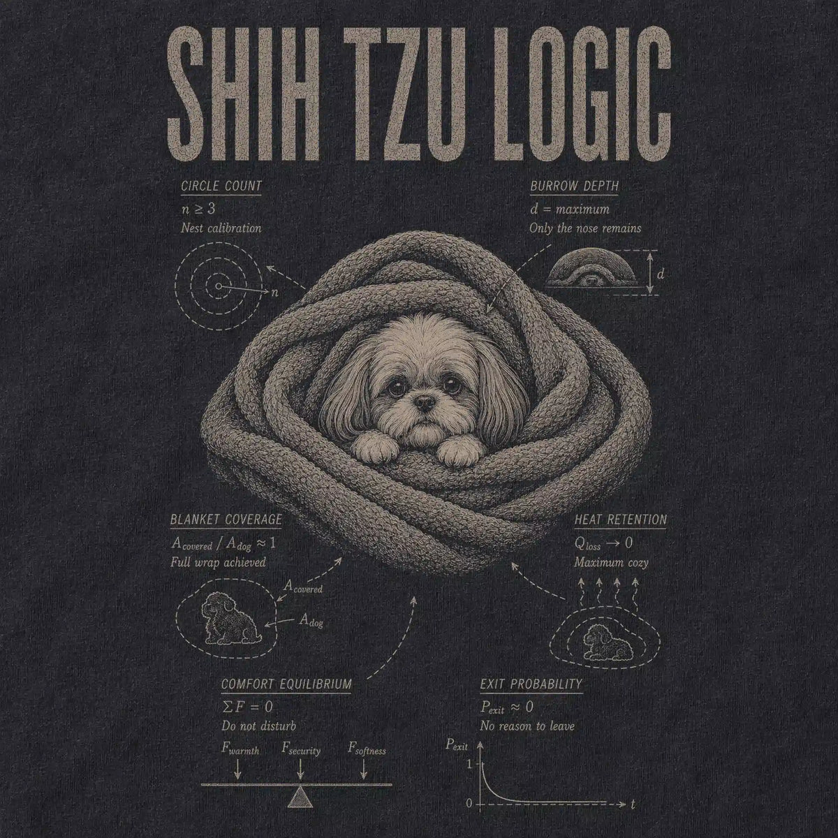 Black Shih Tzu Logic T-Shirt design detail